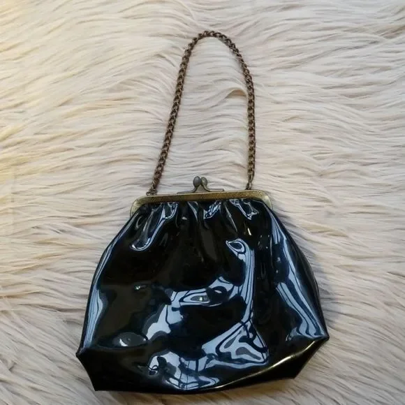 Vintage Cocktail Purse Handbag Black Shiny - Picture 2 of 6